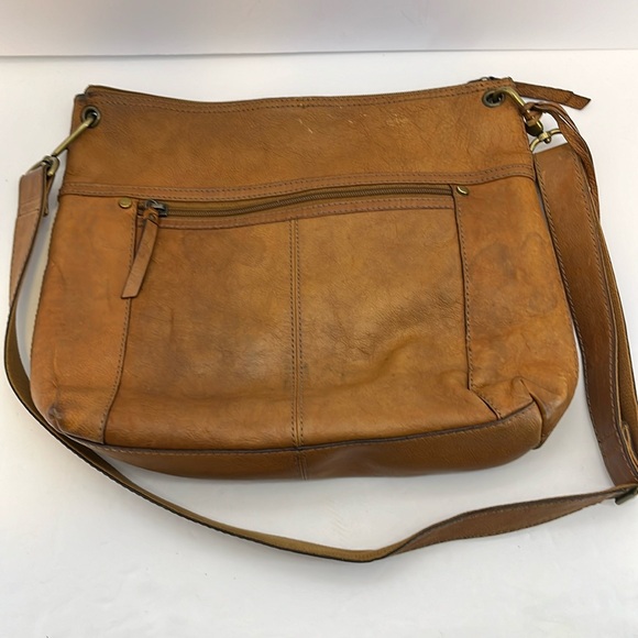 Fossil Sasha Distressed Dark Tan Leather Large Crossbody Saddle Bag Purse - Picture 11 of 16